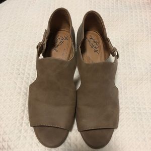 Tan suede like shoes. Cute and comfortable!